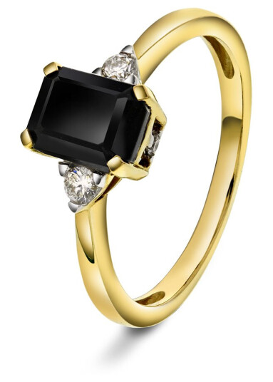 Michelle, Diamantring i 585 gult gull med diamanter 0,10 ct og sort onyx