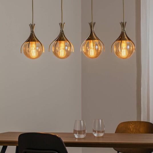 Avonni Sinka hengelampe rav/antique gold 80 cm glass/metall 4flg.