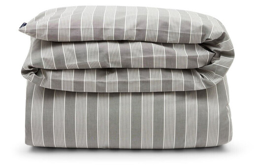 Lexington Striped dynetrekk i lyocell og bomulls påslakan 220x220 cm Grå/Off Hvit