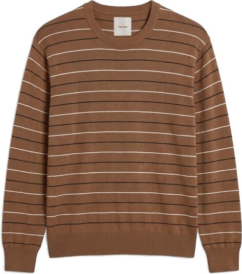 Calvin Klein Ls 100% Merino Stripe Crew 14Gg Brown M