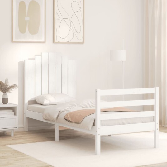 vidaXL Sengeramme med hodegavl hvit 2FT6 liten enkel heltre 8720845993122