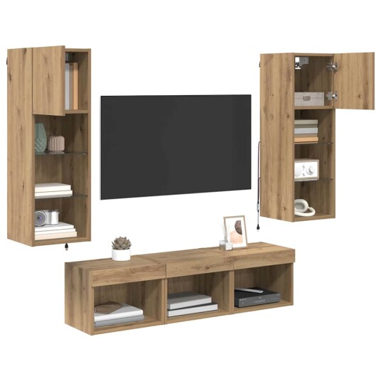 TV Vegg Enheter 5 pcs Svart Eik 60 x 30 x 30 cm Konstruert tre TV Vegg Enheter 5 pcs Svart Eik 60 x 30 x 30 cm Konstruert tre