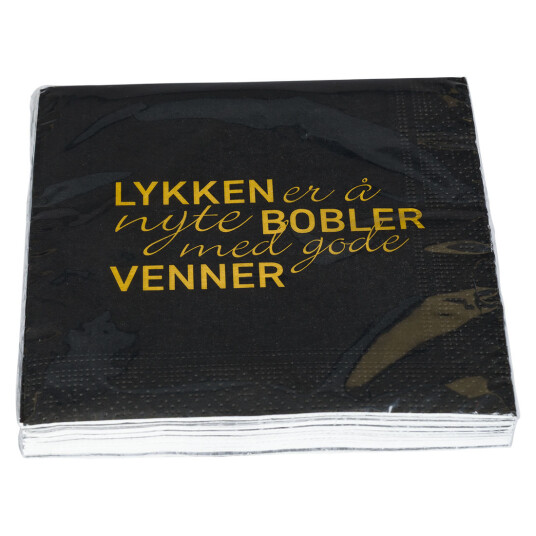 Serviett med tekst Lykkebobler 20pk Sort