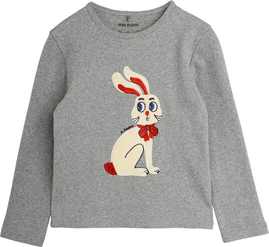 Mini Rodini Rabbit Application Ls Top Grey 140/146