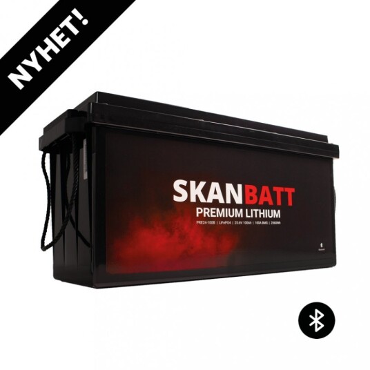 SKANBATT Premium Lithium 24V 100Ah 100A BMS 502x186x242mm Bluetooth 8 Års garanti