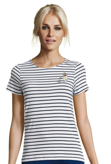 Huset Aukrust Solan skipper blå striper t-skjorte damemodell Small