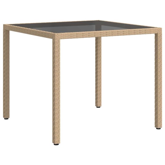 vidaXL Hagebord 90x90x75 cm herdet glass og polyrotting Beige