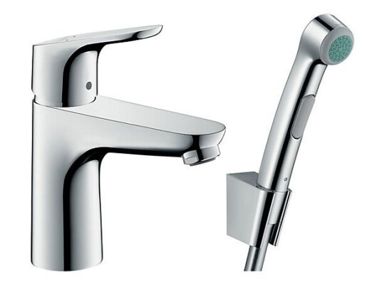 Hansgrohe Focus 100 servantbatteri Med bidettedusj og dusjslange, Krom Hansgrohe Focus 100 servantbatteri Med bidettedusj og dusjslange, Krom