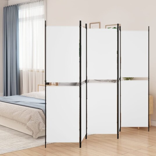 vidaXL Romdeler med 5 paneler hvit 250x180 cm stoff