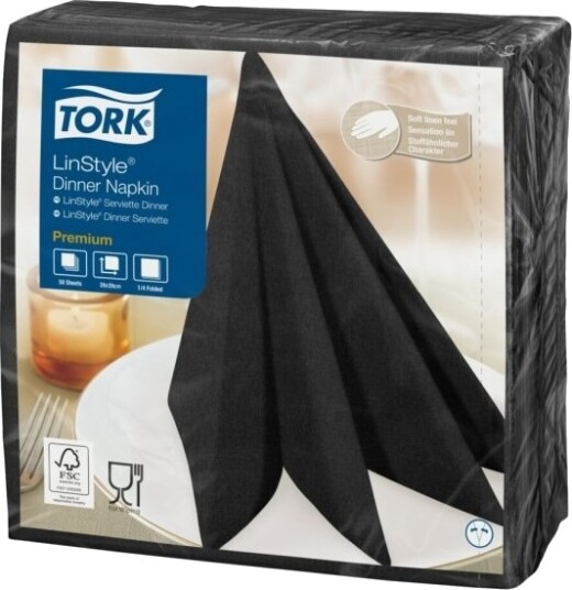 Middagsserviet Tork Linstyle 1/4 Fold 39X39cm Sort   600 Stk.