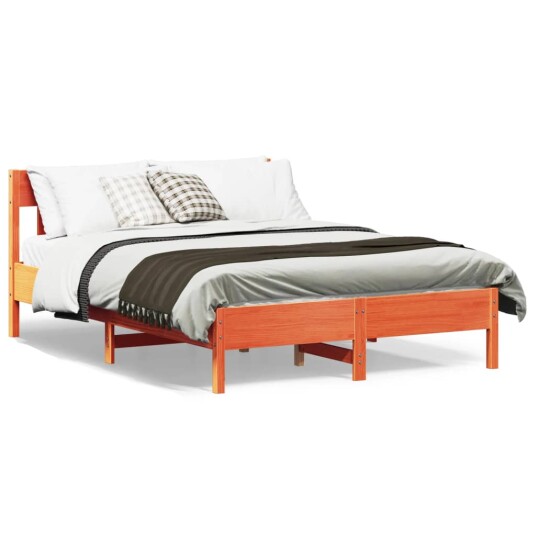 Sengeramme med hodegavl voksbrun 135x190 cm heltre furu 8721012428416
