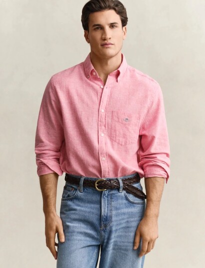GANT Reg Cotton Linen Shirt   Pink   XXL