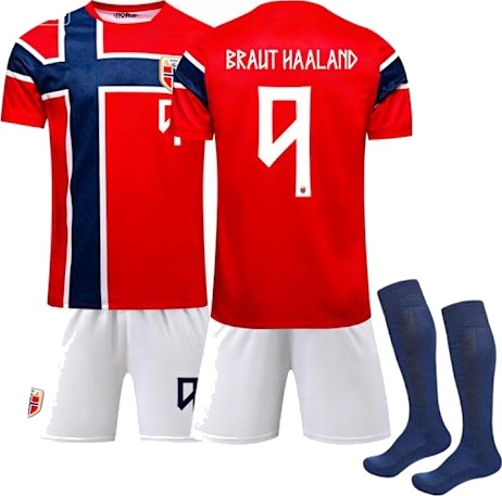VM 2026 Norges herrelandslag hjemmedrakt for barn + shorts + sokker nr. 9 Haaland trykt