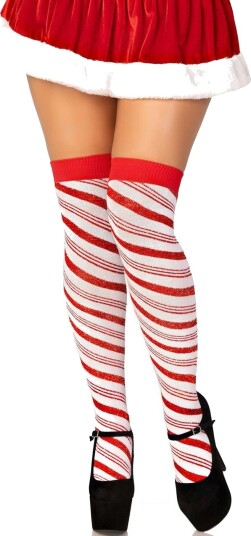 Rød-Hvite Glitterstrømper i Candy Cane-Stil