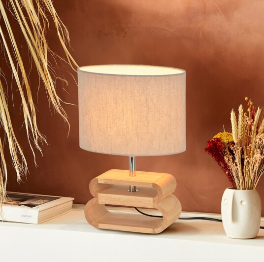 Oslo bordlampe hvit/lys tre høyde 30 cm – COREP SAS   Stue   Skandinavisk   Stoff / Tekstil   Med skjerm