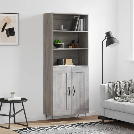 vidaXL Highboard grå sonoma 69,5x34x180 cm konstruert tre 8720845933227
