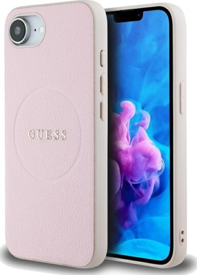 GUESS Grained Ring MagSafe iPhone 16e Case - Pink
