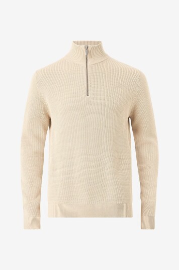 Selected Homme Genser slhDane LS Knit Structure Half Zip Beige