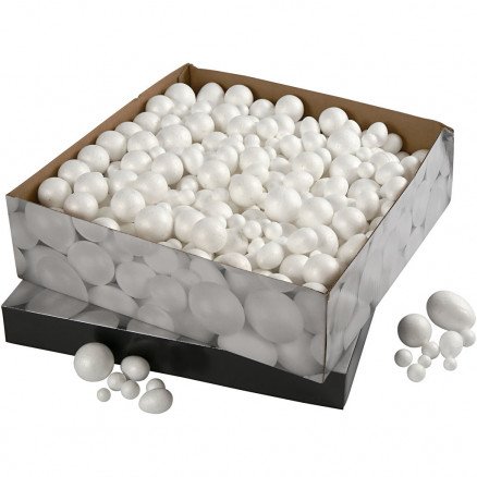 Diverse Kuler og egg størrelse 1,5-6,1 cm hvit Styropor 550stk