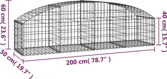 vidaXL Gabionkurv buet 200x50x40/60 cm galvanisert jern