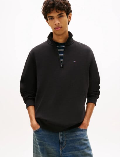 Tommy Jeans Tjm Reg Fleece 1/4Zip Mock Neck Black L