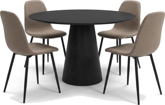 Siena spisegruppe rund 110 cm svart med 4 Nibe spisestoler Svart
