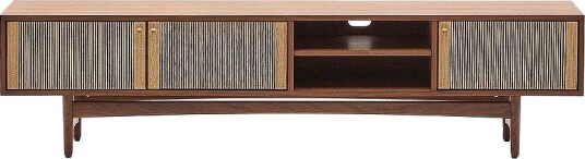 Kave Home Elan Tv skap 3 dører finér og massiv valnøtt og snor 200 x 50 cm Fsc 100% Fsc Brun