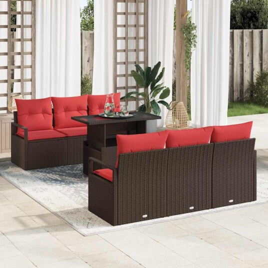 vidaXL Hagesofa Set 7 stk. 6-Antall seter Brun og rød polyrotting