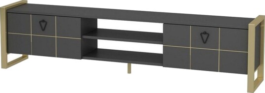 Munetaka TV-benk 184 cm - Antrasitt/Gull