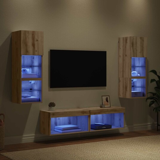 TV Vegg enhet Veggmontert 6 pcs Artisan Eik Konstruert tre TV Vegg enhet Veggmontert 6 pcs Artisan Eik Konstruert tre