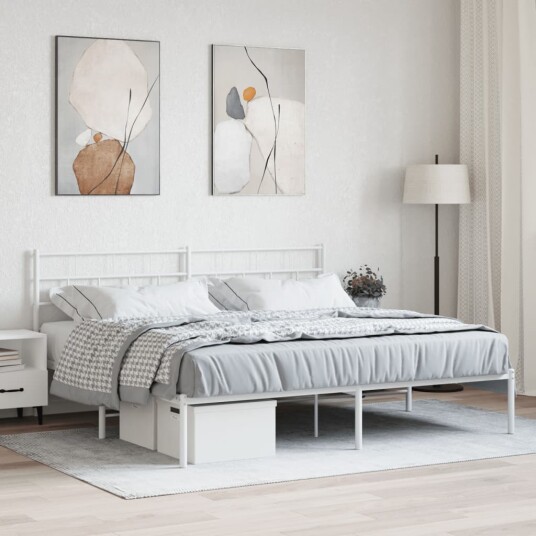 vidaXL Sengeramme i metall med hodegavl hvit 183x213 cm 8721012189140