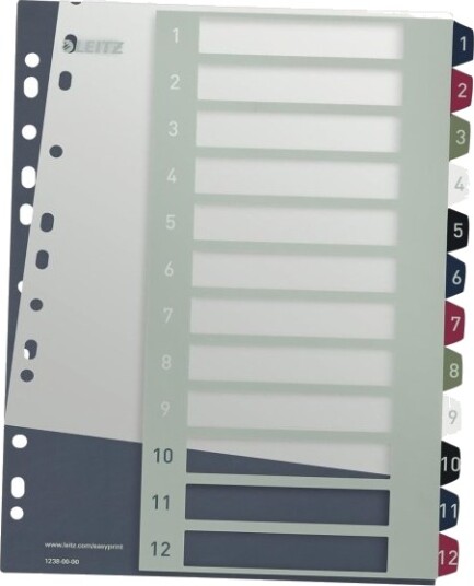 Leitz Style   Inndeler   12 Deler   Fortrykt: 1 12   For A4 Maxi   Med Fliker