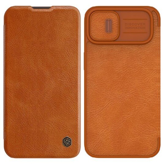 Nillkin Qin Leather Pro Case Iphone 14 Plus Kameradeksel Holster Cover Flip Case Brun