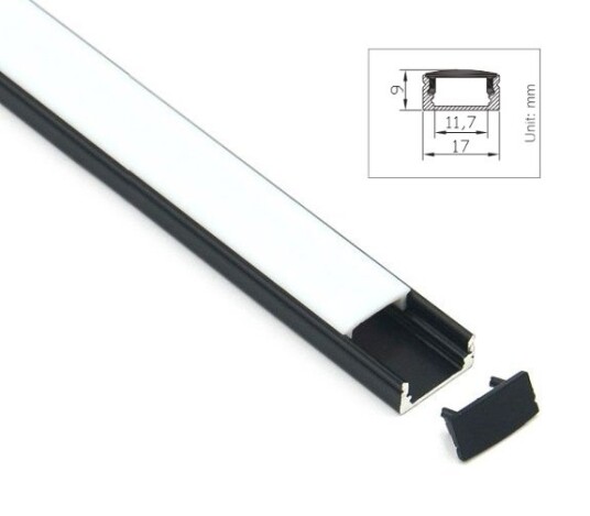 Nordic Products Prima 12 Aluprofil 2m I/U Sort Deksel: Frostet Deksel