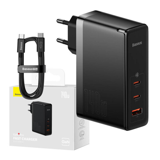 Baseus Wall charger  GaN5 Pro 2xUSB-C + USB 140W (black)