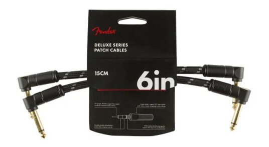 Fender Deluxe Series Instrument Cables 2-Pack, Angle/angle, 6", Black Tweed Fender Deluxe Series Instrument Cables 2-Pack, Angle/angle, 6", Black Tweed