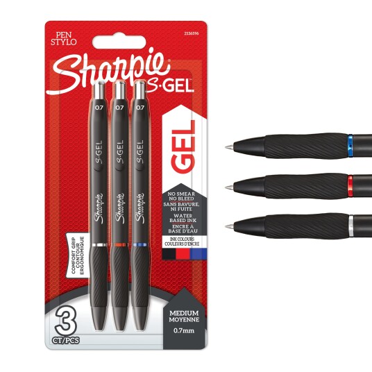 Sharpie S-Gel  Gel Pens  Medium Point 0.7mm  Svart Rød & Blå Ink  3 Count
