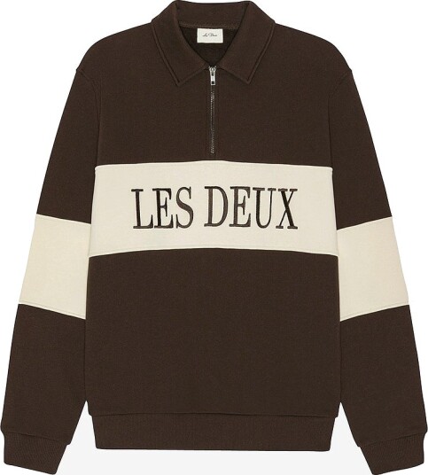 Les Deux   Collegegenser Zipper Rugby Sweatshirt   Brun