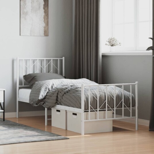 vidaXL Sengeramme i metall med hode- og fotgavl hvit 75x190 cm 8721012250277