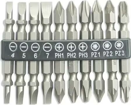 Dedra dobbeltsidige bits 10 deler 65 mm: SL4/5/6/7 PH1/2/3 PZ1/2/3 18A07S13
