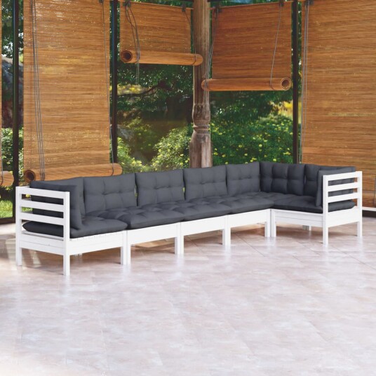  Hagesofagruppe med puter 6 deler furu hvit 3096395
