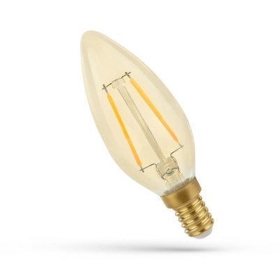 2W LED stearinlys pære - C35, karbon filamenter, rav farget glas, ekstra varm, E14 - Dimbar : Ikke dimbar