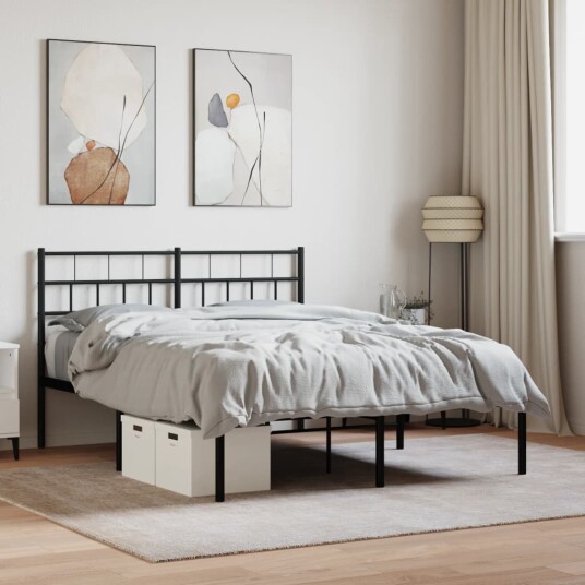 vidaXL Sengeramme i metall med sengegavl svart 140x200 cm 8721012188617