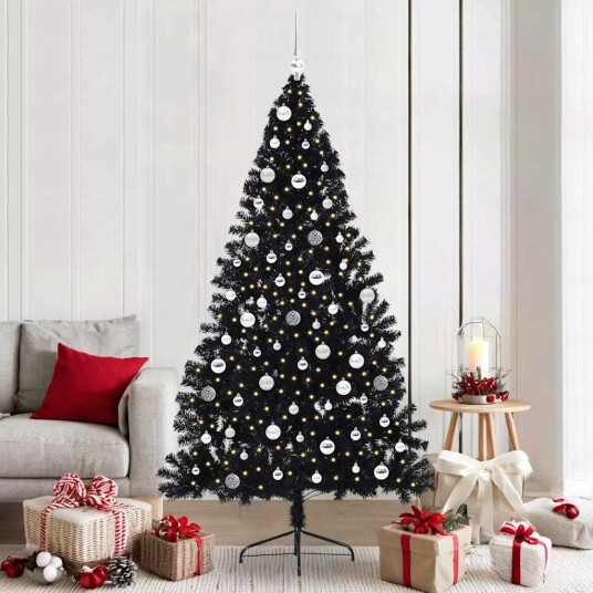 Kunstig Forhåndsopplyst Juletre med 300 LED Svart 210 cm PVC