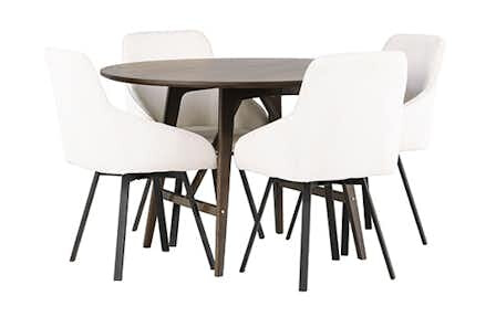 Spisegruppe Venture Home Kaseidon Ø100 cm med 4 stk Rosie Stoler