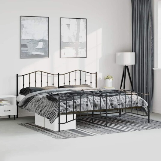 vidaXL Sengeramme i metall med hode- og fotgavl svart 183x213 cm 8721012211216