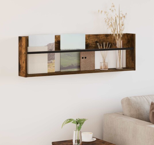 vidaXL Magasinreol med hylle Røkt eik 100 x 12 x 30 cm Konstruert tre vidaXL Magasinreol med hylle Røkt eik 100 x 12 x 30 cm Konstruert tre