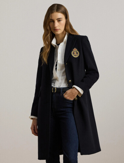 Lauren Ralph Lauren Crest-Patch Wool-Blend Coat - Black - 44