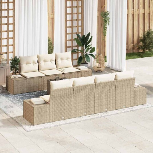 Hagesofa Set 8 pcs Beige Poly rattan