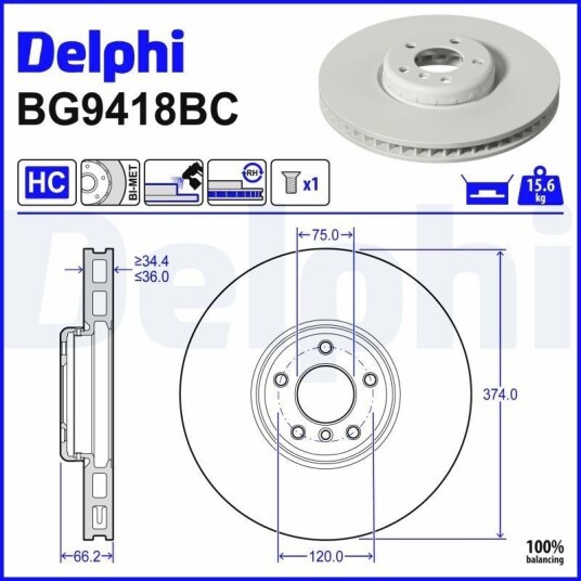 DELPHI BG9418BC Bremseskive DELPHI BG9418BC Bremseskive